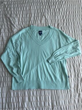 GAP Mint Green Lightweight V-Neck Sweater (M)